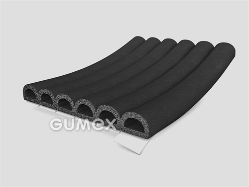 Samolepiaci mikroporézny profil tvaru "PRALINKA", 6,3x9mm, 6-prúd, hustota 500kg/m3, EPDM, -30°C/+80°C, čierny
